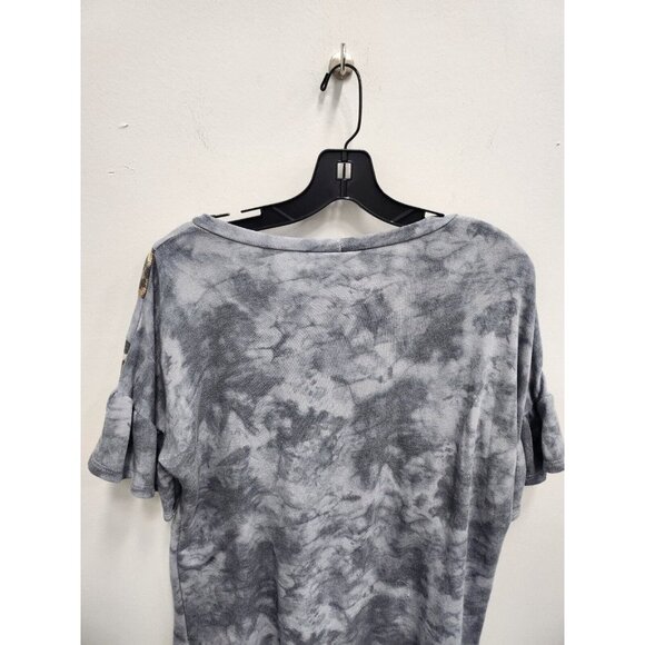 7th Ray Womens Top Medium Gray Tie Dye Animal Print Detail Soft Knit Bell Sleeve - Picture 8 of 8